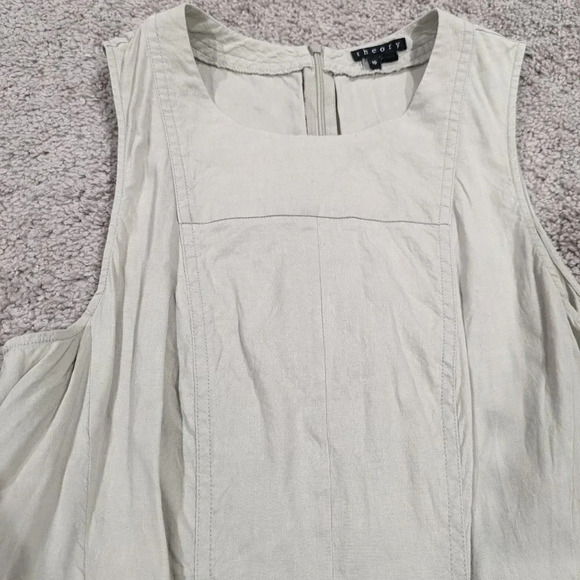 Theory Dress Linen Blend Tan Scoop Neck Sleeveless Mini Dress Size 10 - Picture 3 of 8